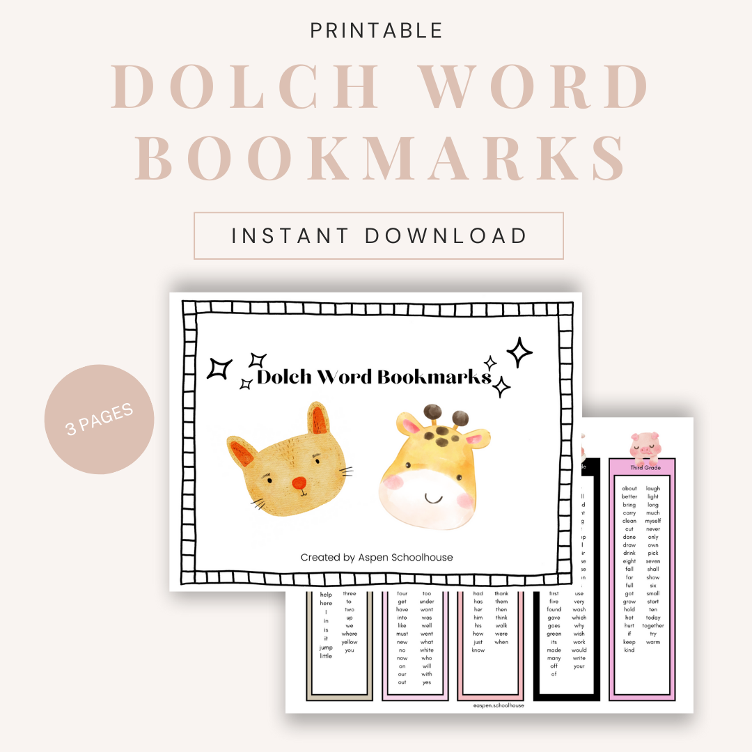 Dolch Word Bookmark Printables