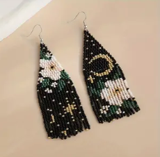 Flower Moon Handcrafted Beaded Tassle Earrings