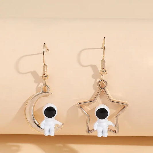 Astronaut Star and Moon Dangle Earrings