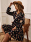 Autumn Flower Print V-Neck Long Sleeve Dress w/ Belt