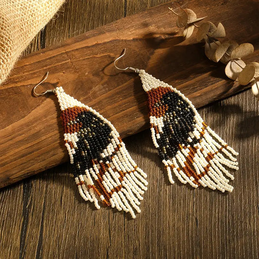 Midnight Avian Beaded Tassel Earrings