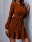 Burnt Orange Bliss Long Sleeve A-Line Dress with Ruffle