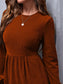 Burnt Orange Bliss Long Sleeve A-Line Dress with Ruffle