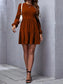 Burnt Orange Bliss Long Sleeve A-Line Dress with Ruffle