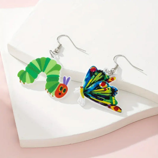 Caterpillar & Butterly Dangle Earrings