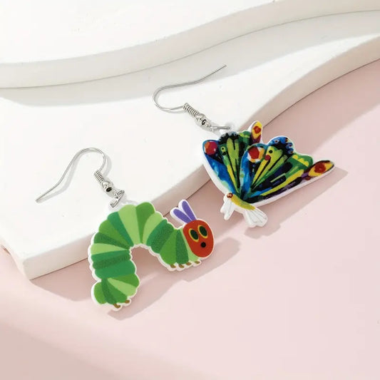 Caterpillar & Butterly Dangle Earrings