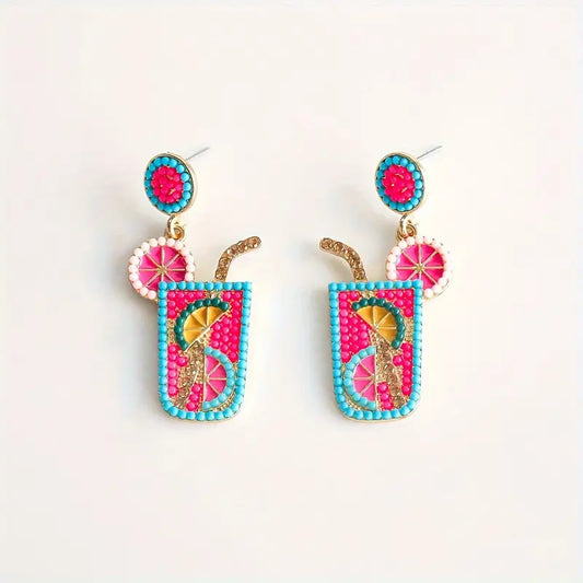 Flamingo Fuschia Drink Dangle Earrings