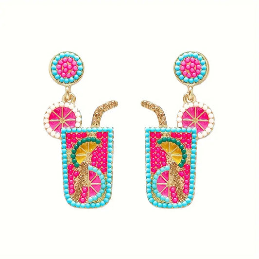 Flamingo Fuschia Drink Dangle Earrings