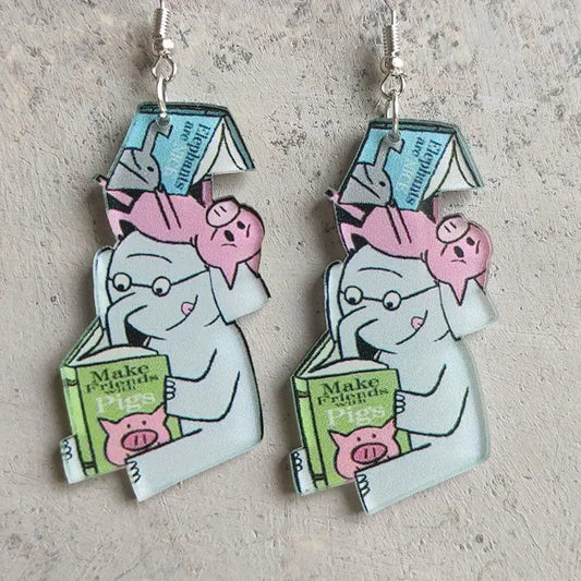 Elephant Reading Dangle Earrings