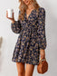 Chic Floral Long Sleeve Dress with Waist Detail and Wrap Neckline - XL Only