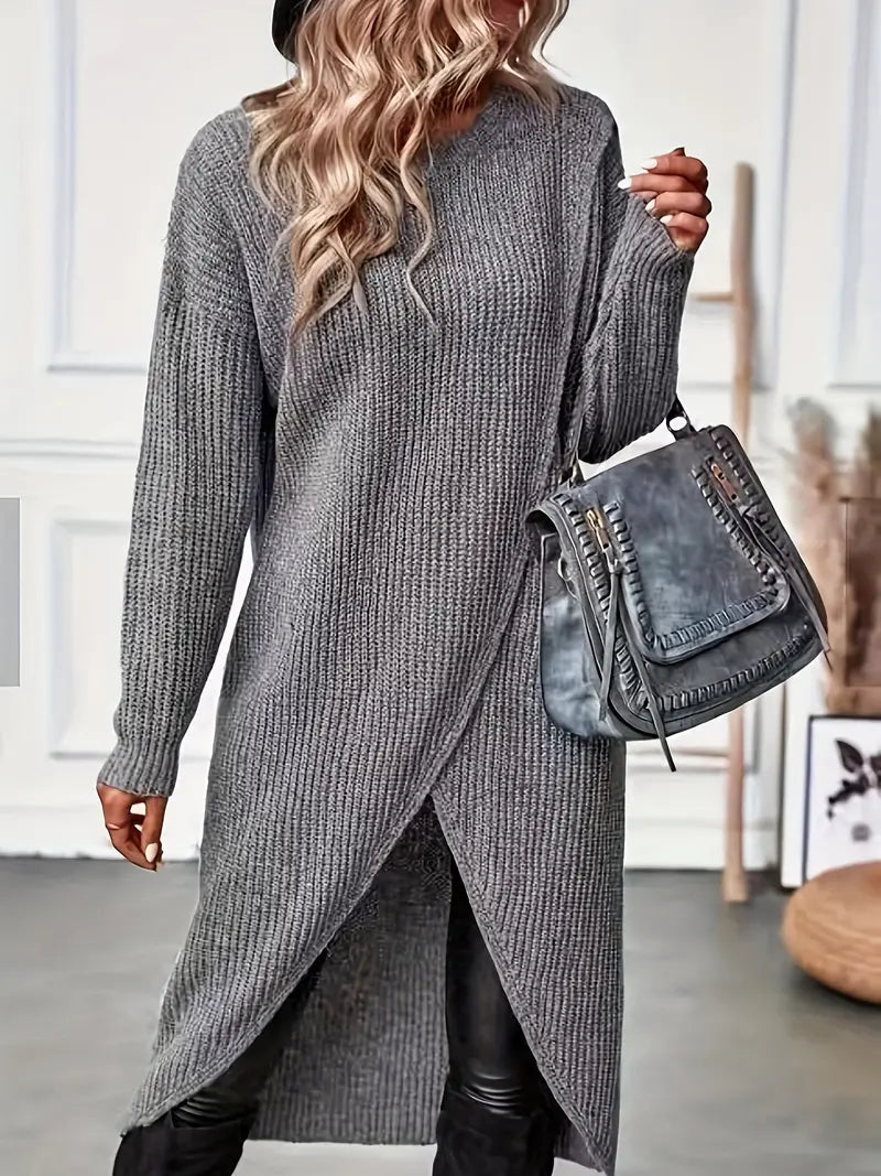 Knitted Crew Neck Sweater Dress