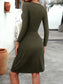 Mossy Forest Long Sleeve Dress with Front Twist and V-Neck Detail