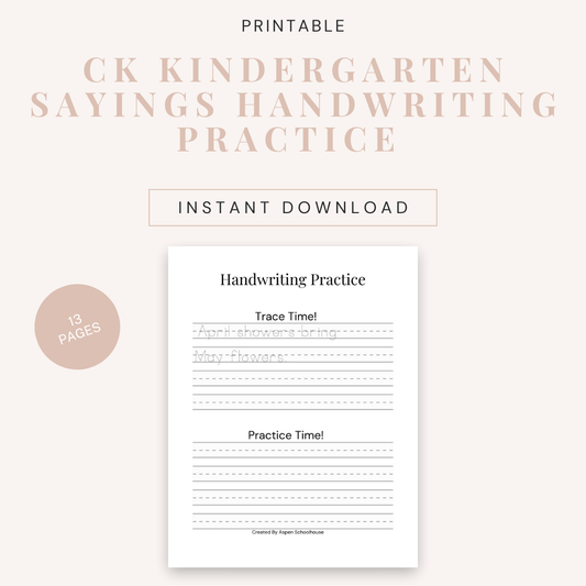 Core Knowledge Kindergarten Sayings Handwriting Practice Printable