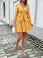 Mellow Marigold Elbow-Length Sleeve Floral Dress w/ Belt