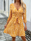 Mellow Marigold Elbow-Length Sleeve Floral Dress w/ Belt