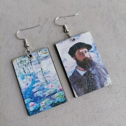 Vintage Monet Painting Dangle Earrings