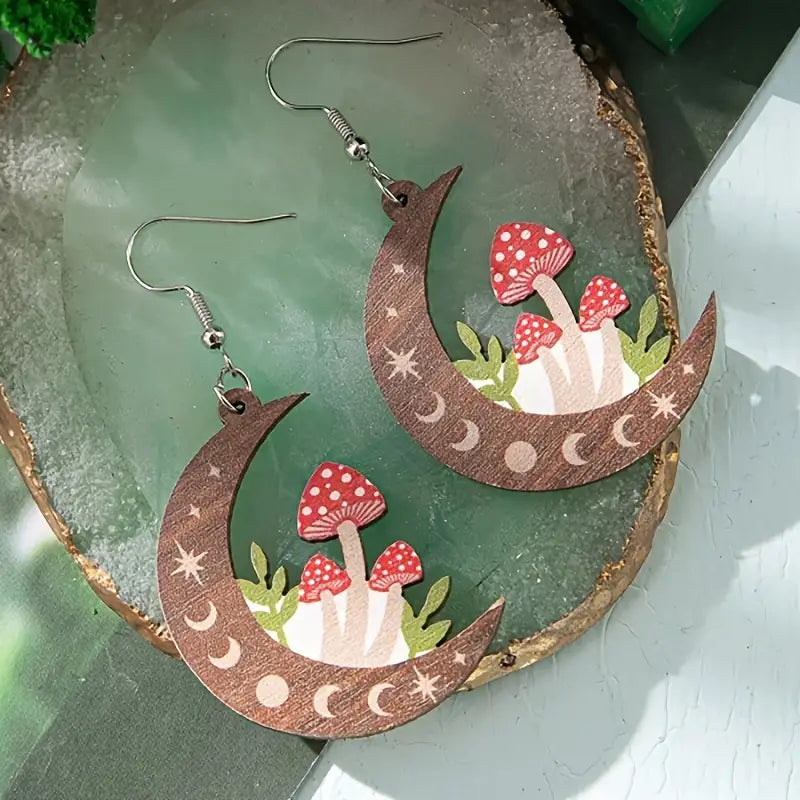 Boho Mushroom Moon Dangle Earrings