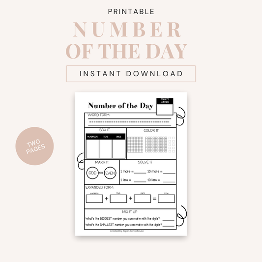 Number of the Day Template Printable