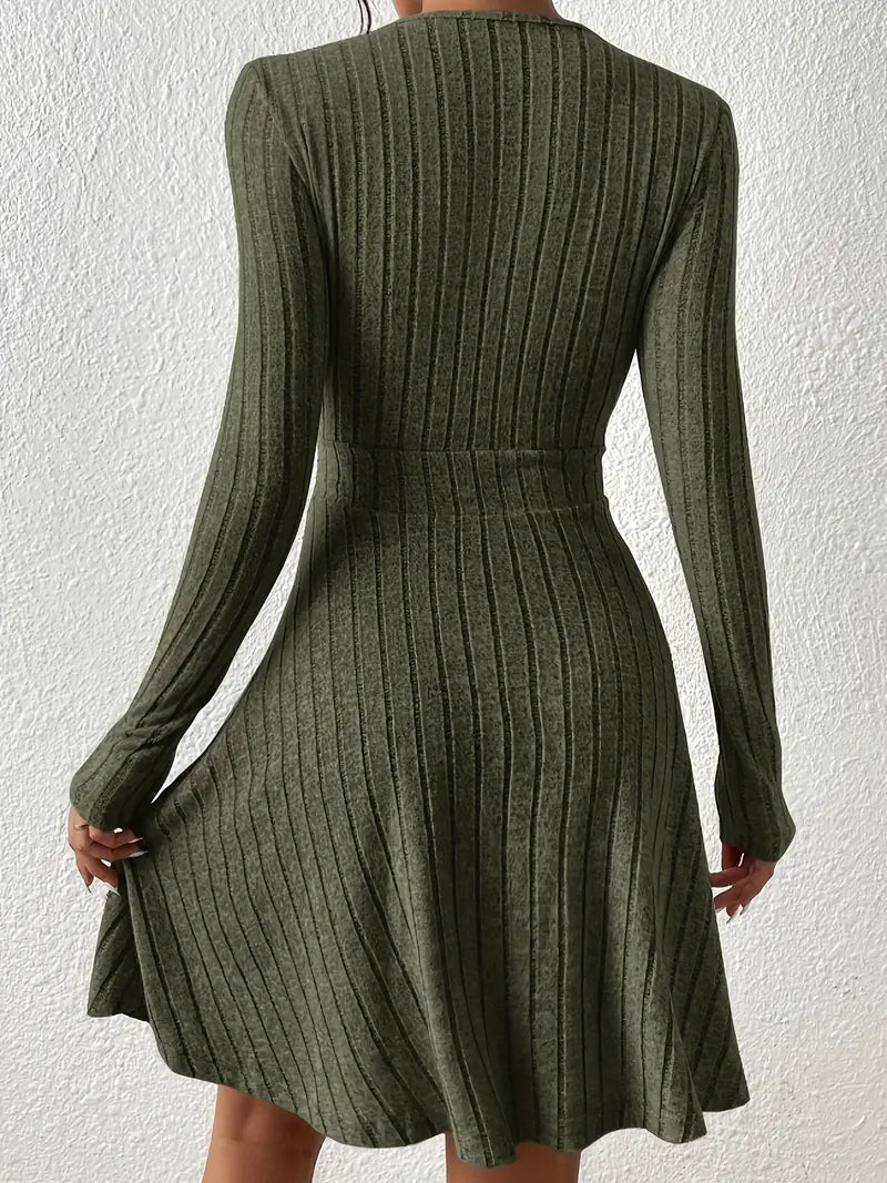 Olive Green Cozy Ribbed Dress