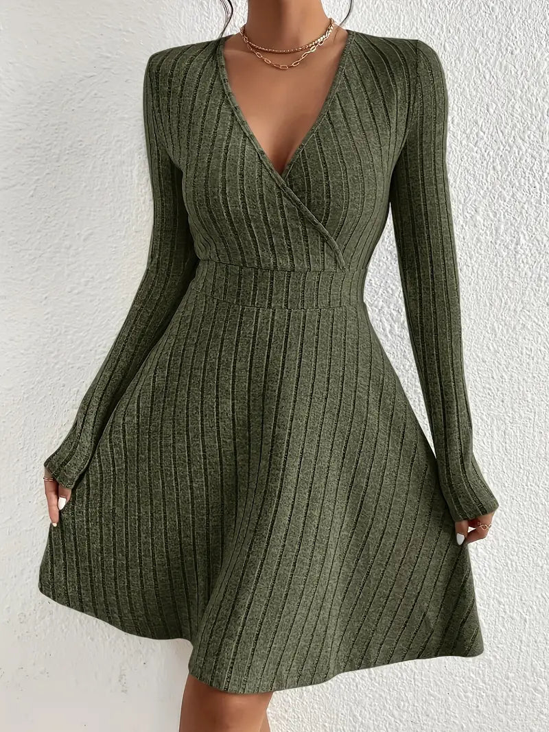 Olive Green Cozy Ribbed Dress