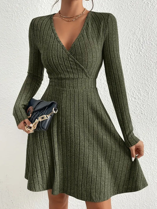 Olive Green Cozy Ribbed Dress