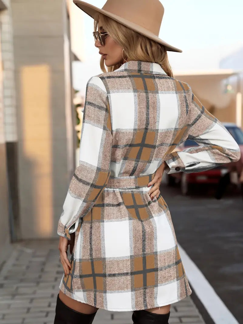 Harvest Breeze Long Sleeve Plaid Button Dress