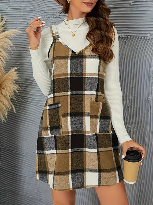 Tartan Chic Autumn Plaid Vest Dress