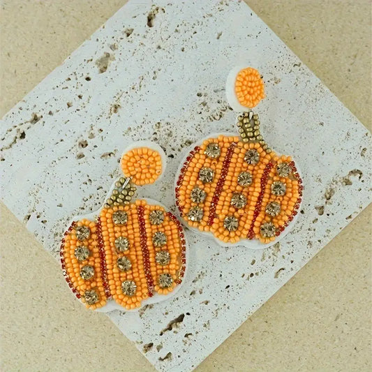 Beaded Pumpkin Dangle Earrings