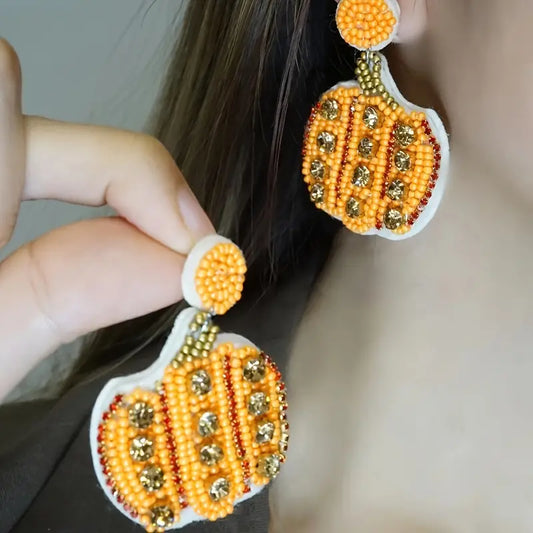 Beaded Pumpkin Dangle Earrings