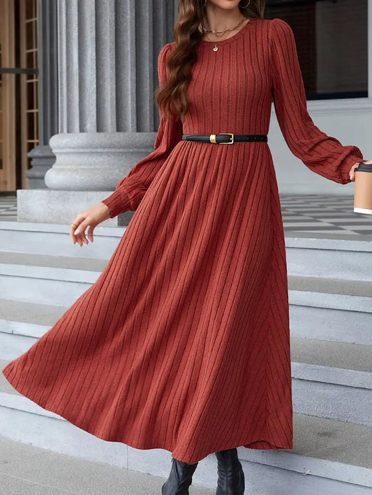 Scarlet Ember Ribbed A-line Dress