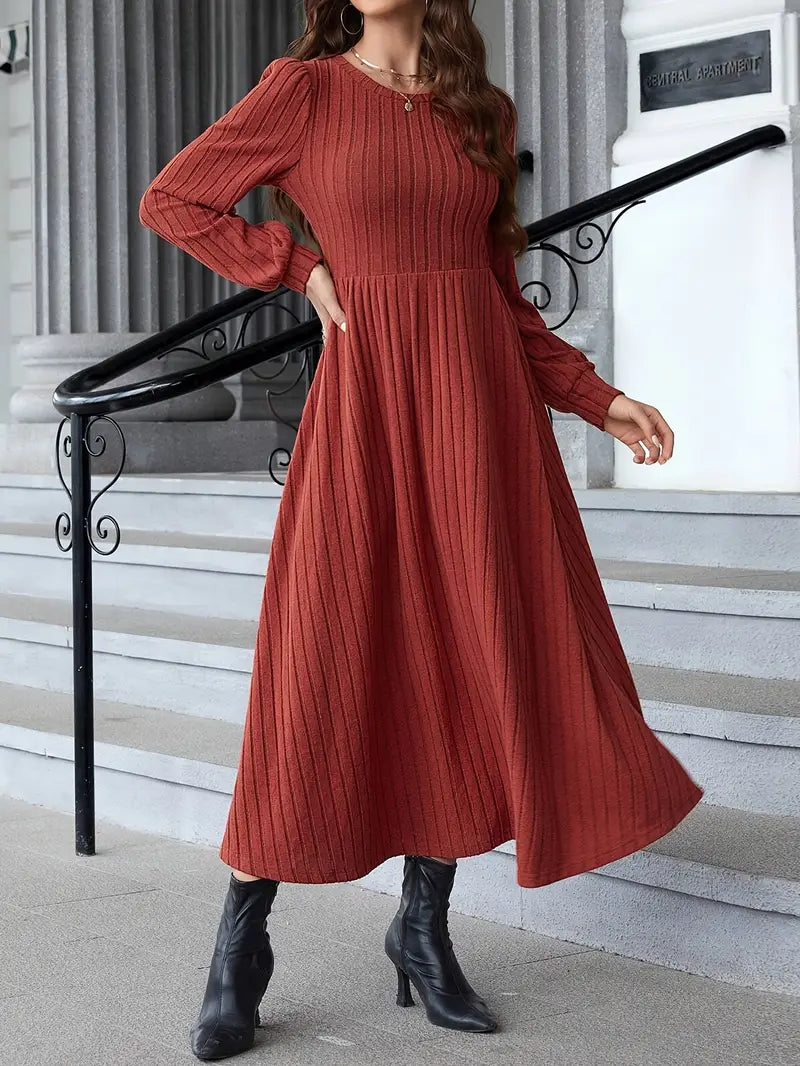 Scarlet Ember Ribbed A-line Dress