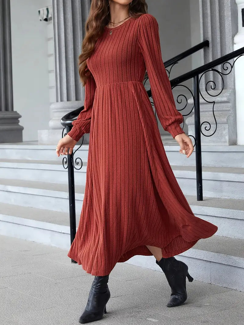 Scarlet Ember Ribbed A-line Dress