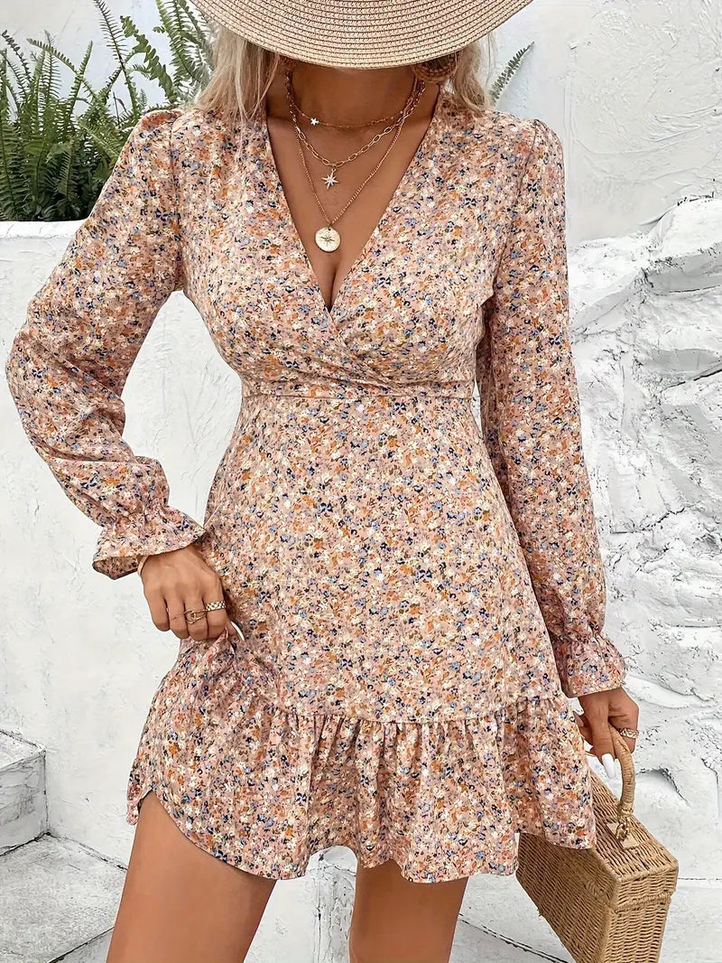 Autumn Whimsy Floral Ruffle Hem Dress